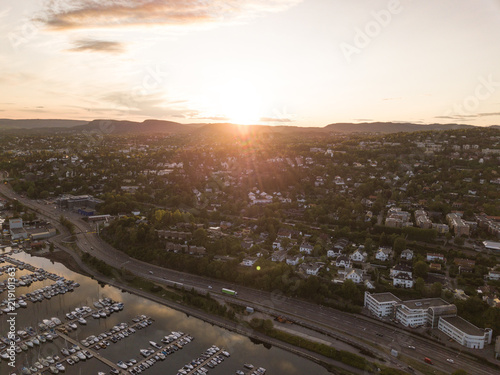 Photography Aerial sunset view on Skoyen urban area in Oslo, Norway
