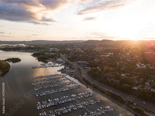 Photography Aerial sunset view on Skoyen urban area in Oslo, Norway
