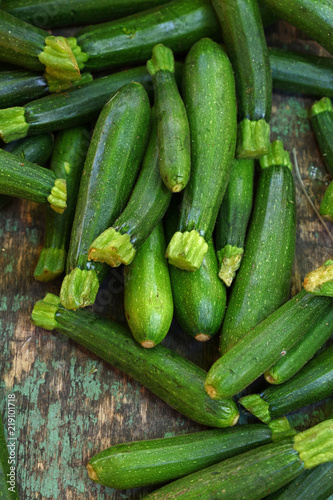Close up fresh green zucchini on retail display