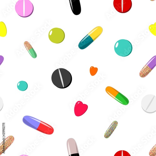 Seamless pattern of colorful pills on white background vector illustration