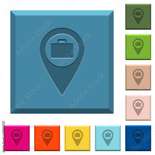 Baggage storage GPS map location engraved icons on edged square buttons