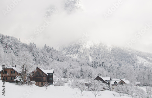 Grundlsee mit winterlichem Backenstein in Wolken photo