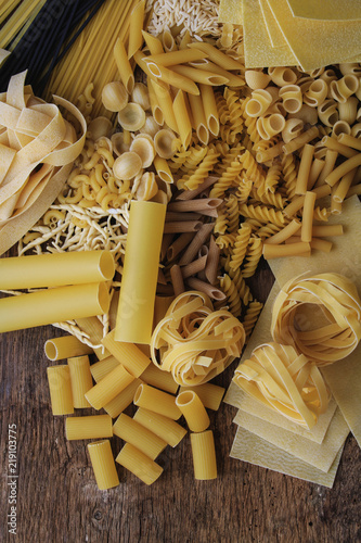 mixed dried pasta varieties photo