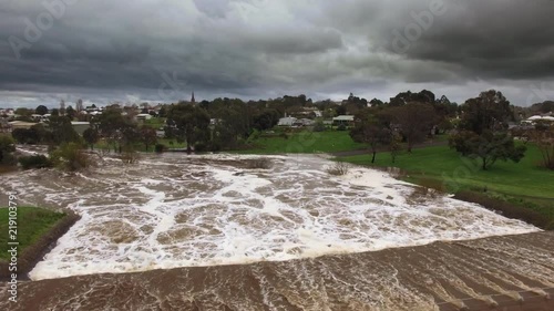 Spillway in Hamilton, Victoria, Australia overflowing during winter floods causing parts of the town to flood.