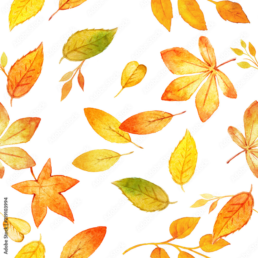 Obraz premium seamless pattern with autumn leaves drawing by watercolor, hand drawn elements. Template for DIY projects, wedding invitations, greeting cards, posters, blogs, website