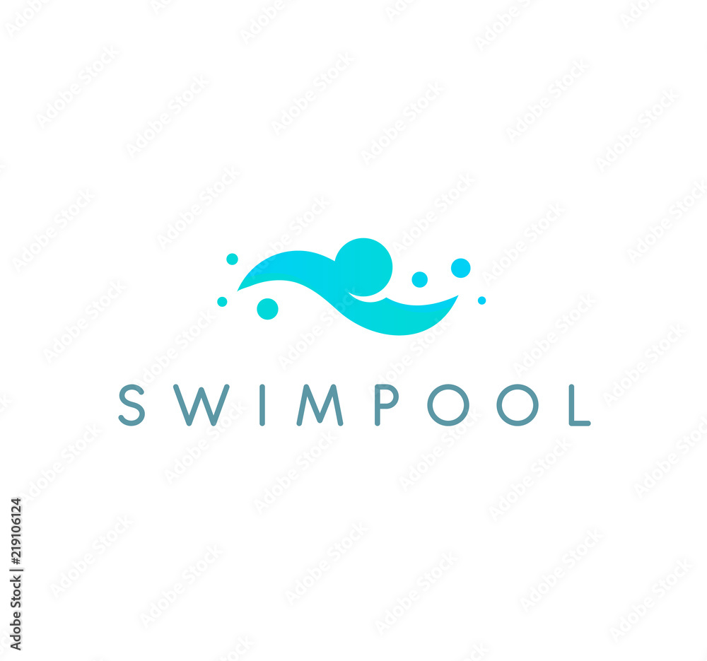 Swimpool logo vector logo. Swimming pool icon. Human is swimming, abstract blue illustration on white background. Swimpool logo vector logo. Swimming pool icon. Human is swimming, abstract blue illustration on white background.