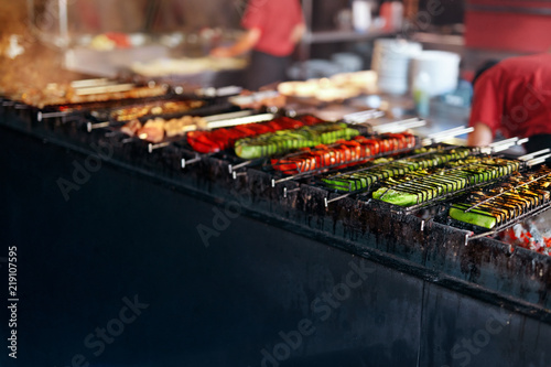 Vegetables On Barbecue Grill Closeup.