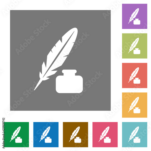 Feather and ink bottle square flat icons photo