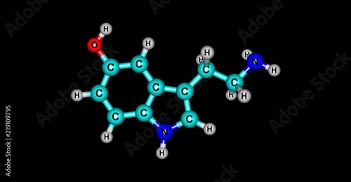 Serotonin molecular structure isolated on black