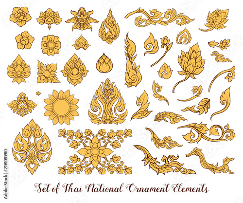 A set of elements of traditional Thai ornament. photo