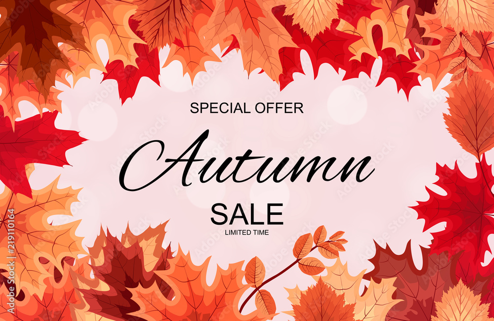 Abstract Vector Illustration Autumn Sale Background with Falling Autumn Leaves Abstract Vector Illustration Autumn Sale Background with Falling Autumn Leaves