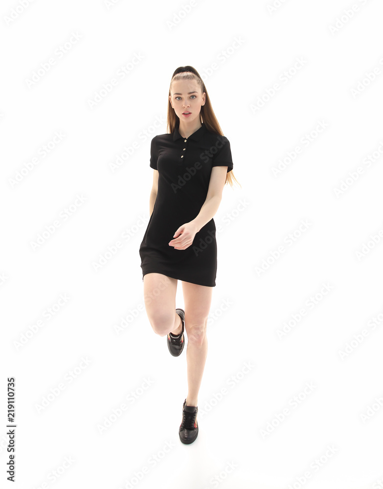Fototapeta premium modern young business woman goes ahead .isolated on white