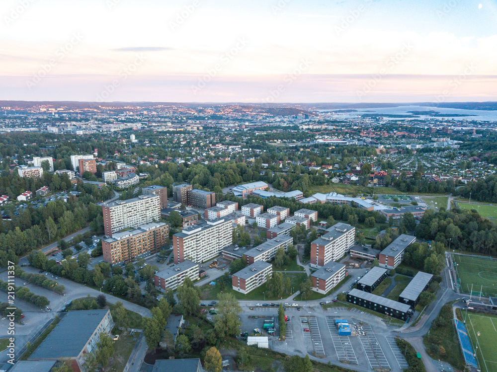 Aerial view on Oslo center and Kringsja urban area in Oslo, Norway
