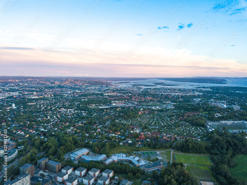 Aerial view on Oslo center and Kringsja urban area in Oslo, Norway