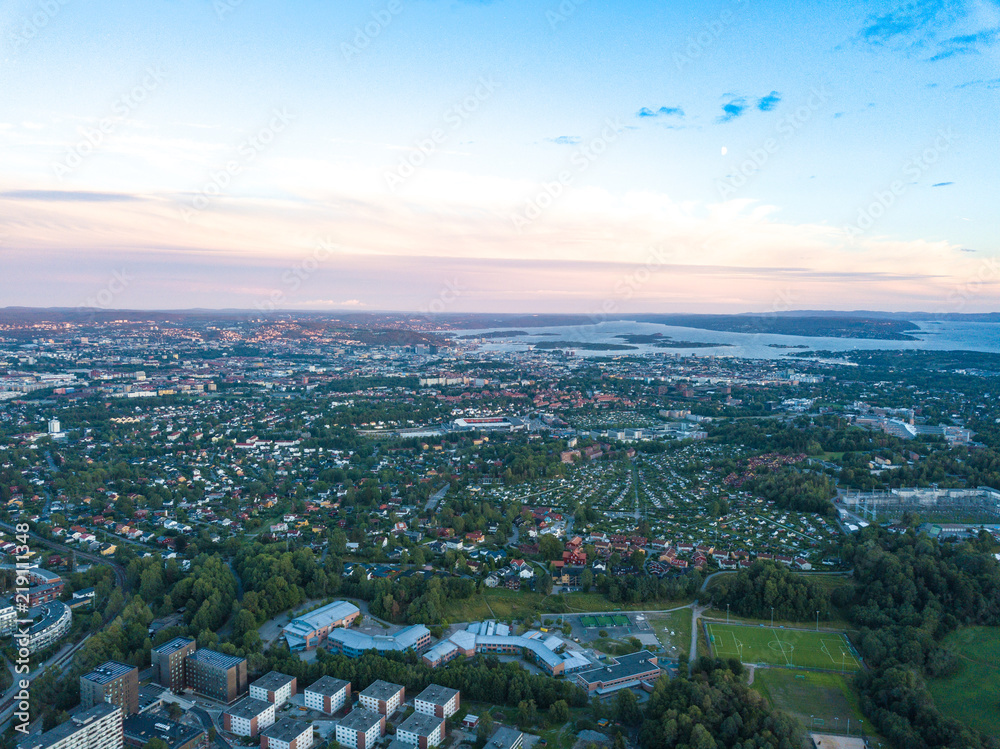 Obraz premium Aerial view on Oslo center and Kringsja urban area in Oslo, Norway
