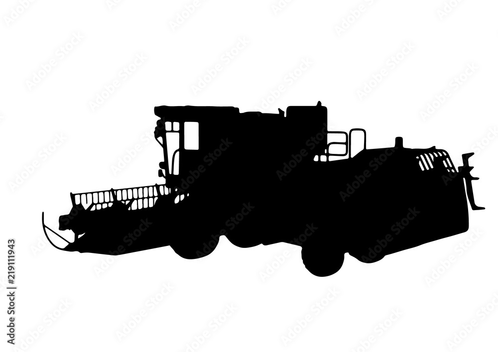 silhouette of combine harvester vector