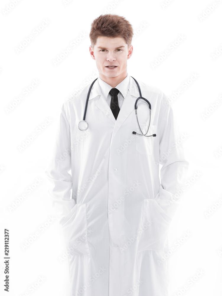 closeup.successful doctor with a stethoscope.isolated on a white closeup.successful doctor with a stethoscope.isolated on a white