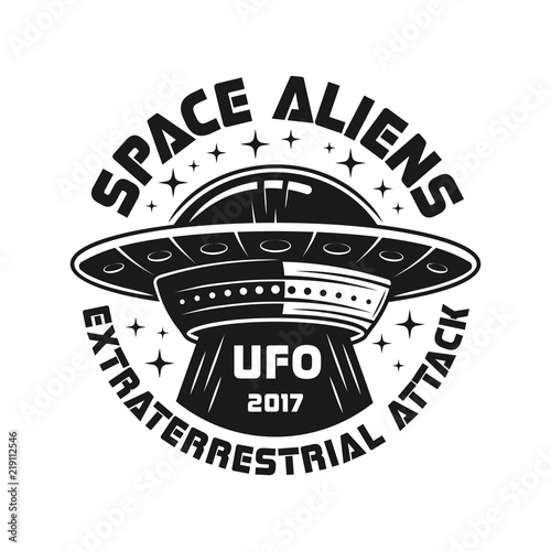 UFO or aliens spaceship vector black emblem