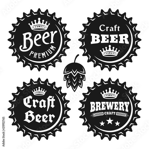 Beer caps with text vector black vintage objects