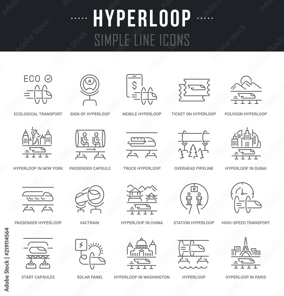 Set Vector Line Icons of Hyperloop. Set Vector Line Icons of Hyperloop.