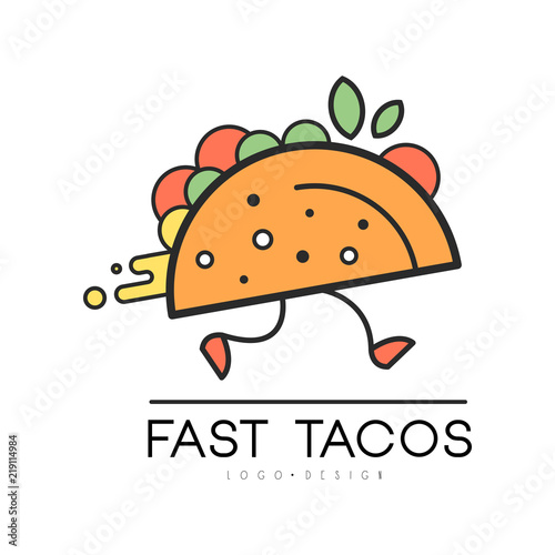 Fast tacos logo design, food service delivery, creative template for corporate identity, restaurant or cafe of Mexican food vector Illustration on a white background