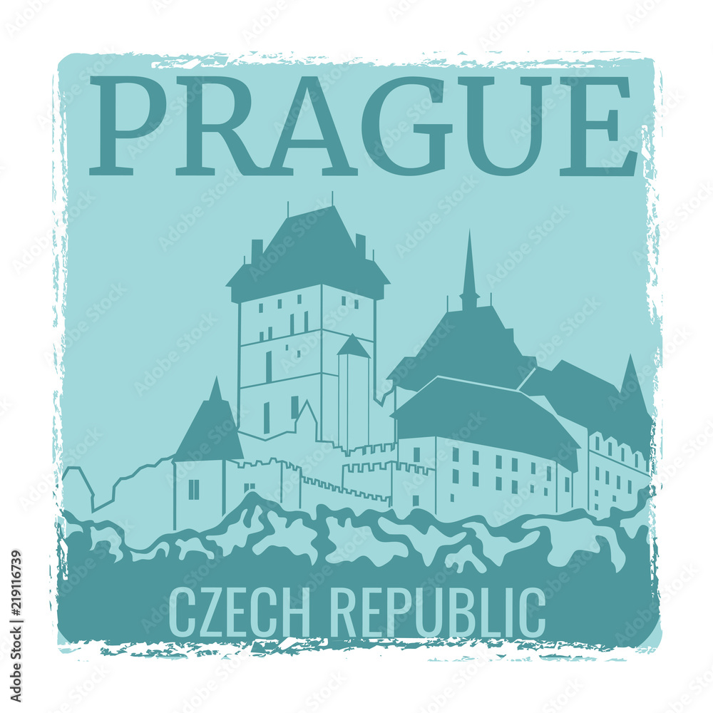 Obraz premium Prague travel poster vector design with castle silhouette