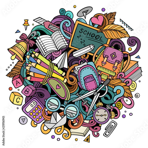 Cartoon cute doodles Back to School Colorful illustration