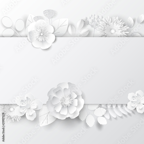 Paper art flowers background. Vector stock.