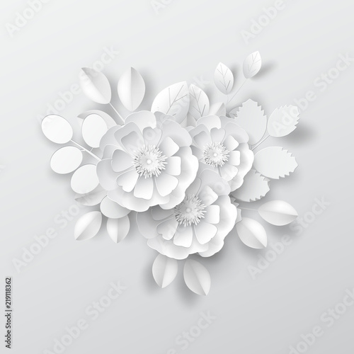 Paper art flowers background. Vector stock.