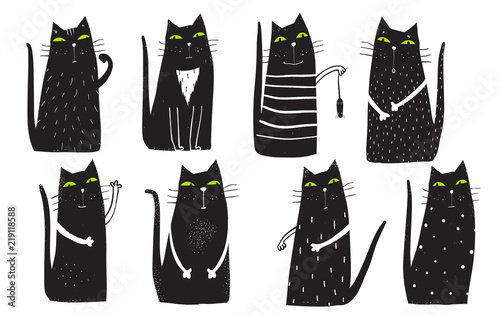 Cats pets doodle cartoon funny graphic print.
