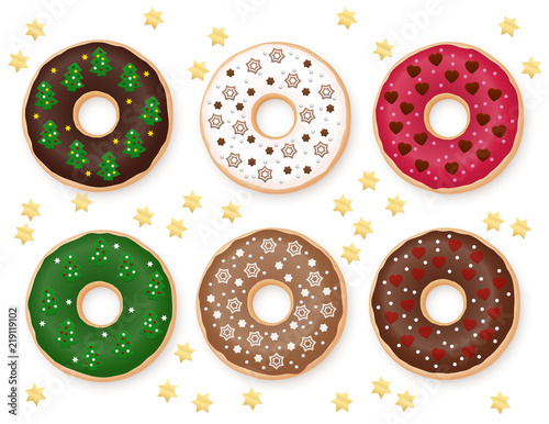 Donuts, Christmas special collection. Six festive decorated donuts. Yummy!