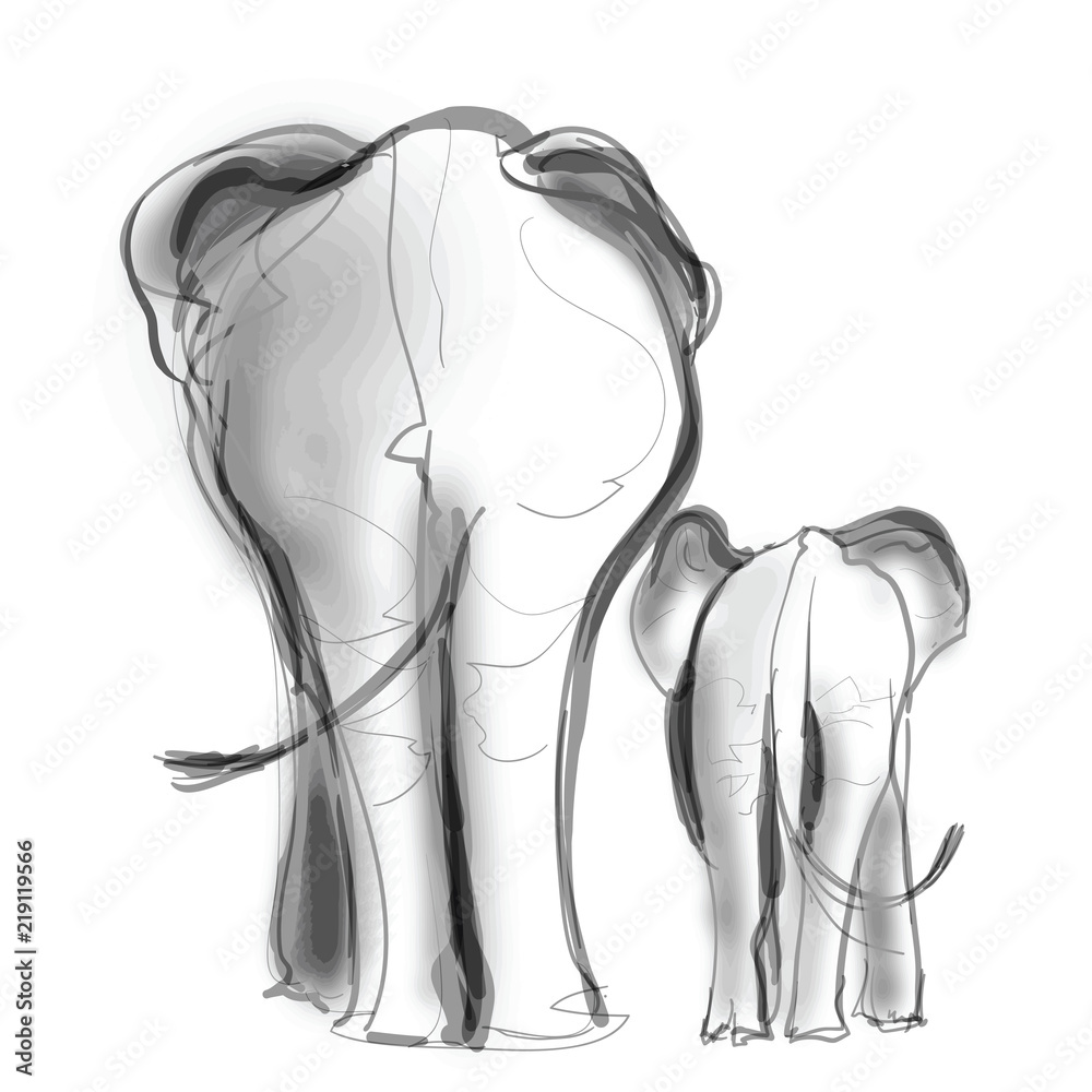 Fototapeta premium Matka słonia i jej dziecko spacery