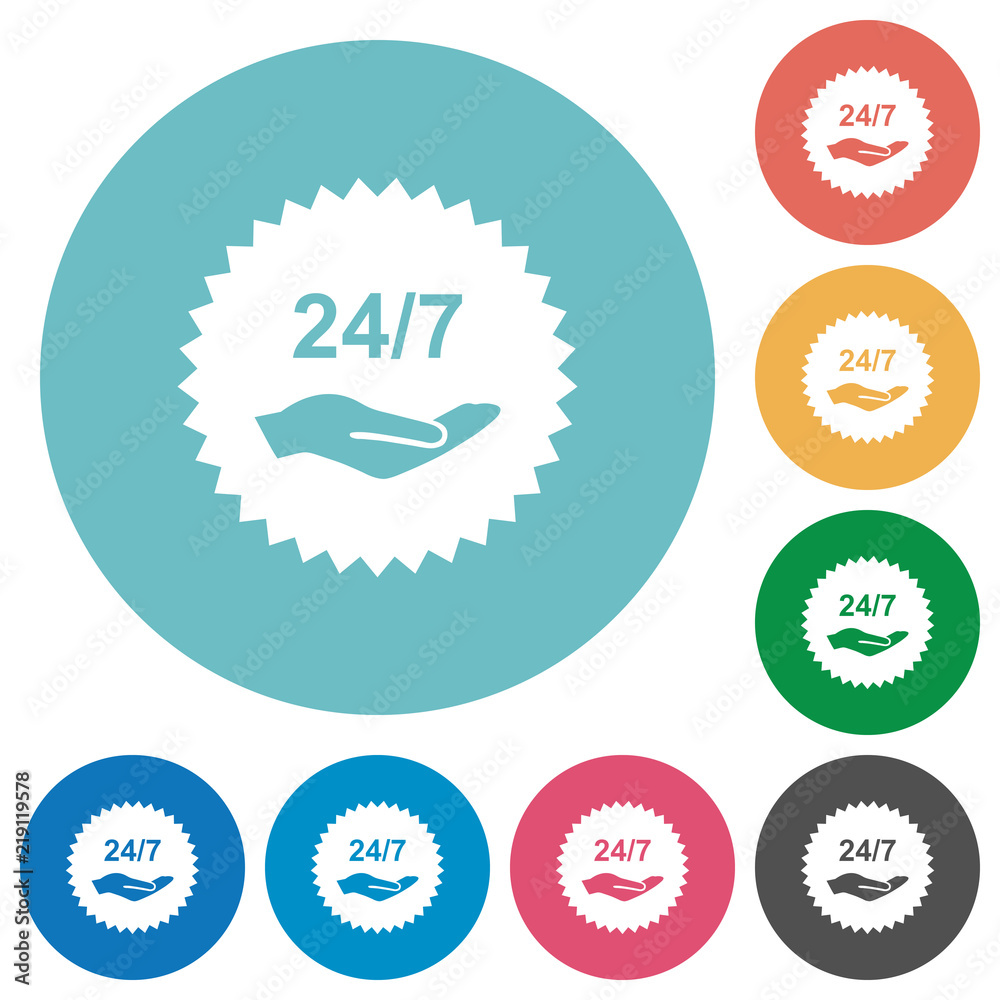 24 hours seven service sticker flat round icons 24 hours seven service sticker flat round icons