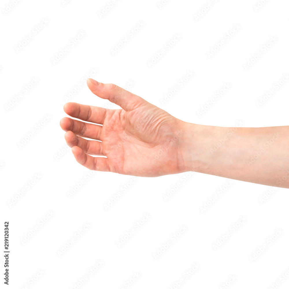 Hand holding something isolated on white background
