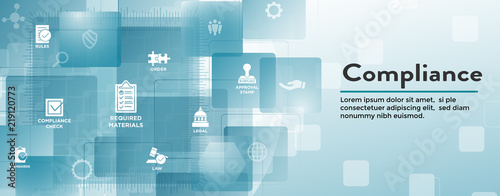 In compliance web banner - icon set that shows a company passed inspection