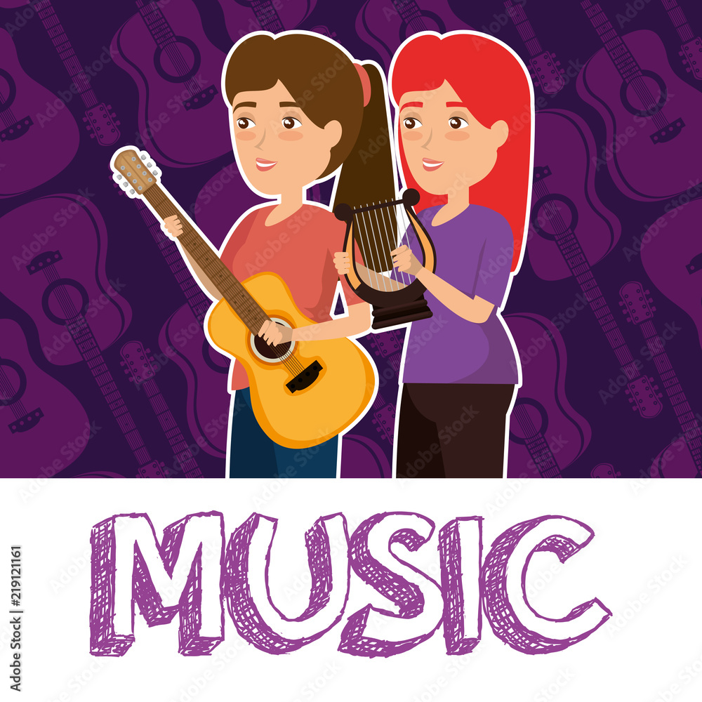 woman playing guitar character woman playing guitar character