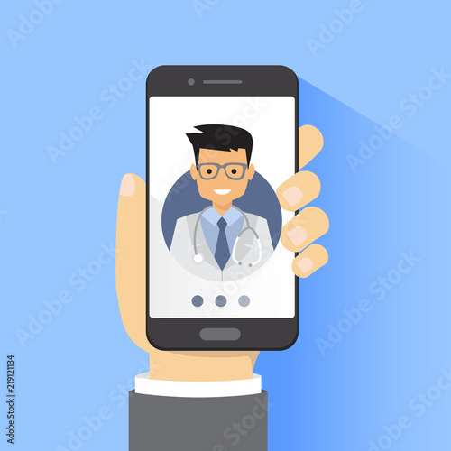 Online doctor consultation technology in smartphone vector