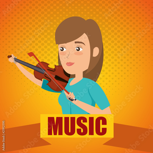 woman playing fiddle character