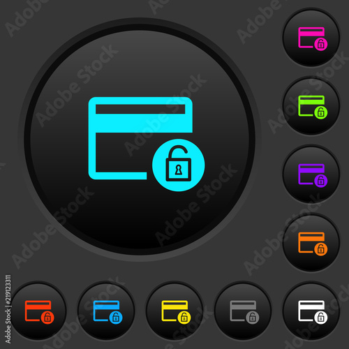 Unlock credit card transactions dark push buttons with color icons