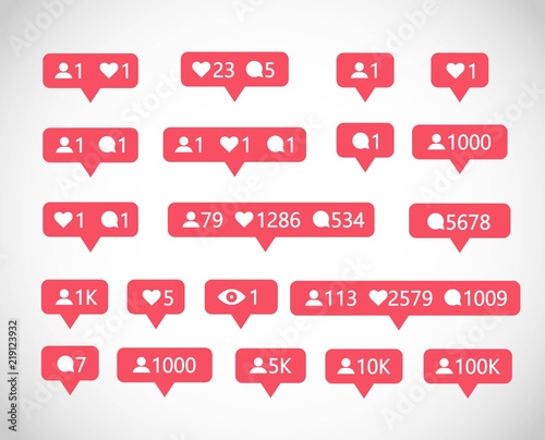 Social Media followers, comments, likes vector set