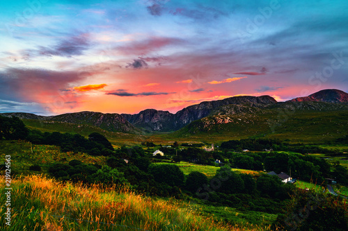 Landscape in Dunlewey with abandoned church in Donegal, Ireland