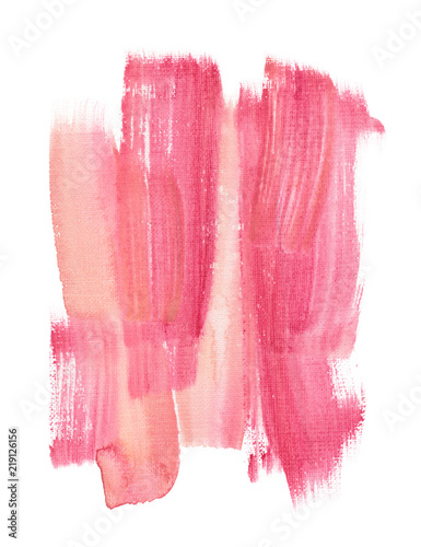 Vertical light pink and peach orange brush strokes painted in watercolor on clean white background. Illustration with rough canvas texture