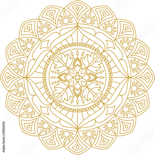 Mandala ornament, vector illustration. Gold color mandala. Adult mandala coloring page. 