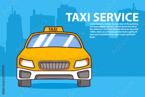  Taxi service.Flat line art vector.Car front view .