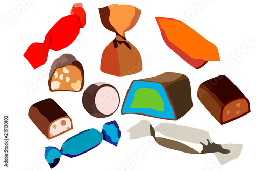 A set of ten sweets, various sweets