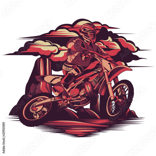 Motocross vector illustration in rock mountain