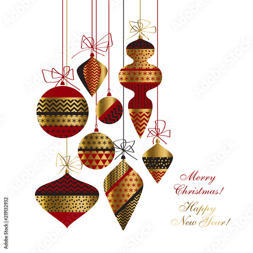Christmas baubles set in red, gold and black