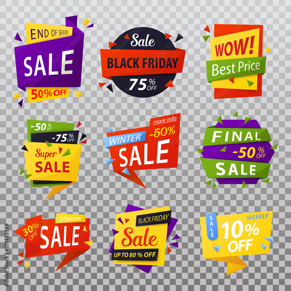 Black friday isolated stickers or tags, labels for selling
