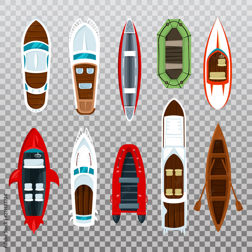 Obraz premium Fisherman boats and wooden sailboat with paddles