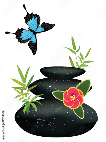 Black pebble with flower